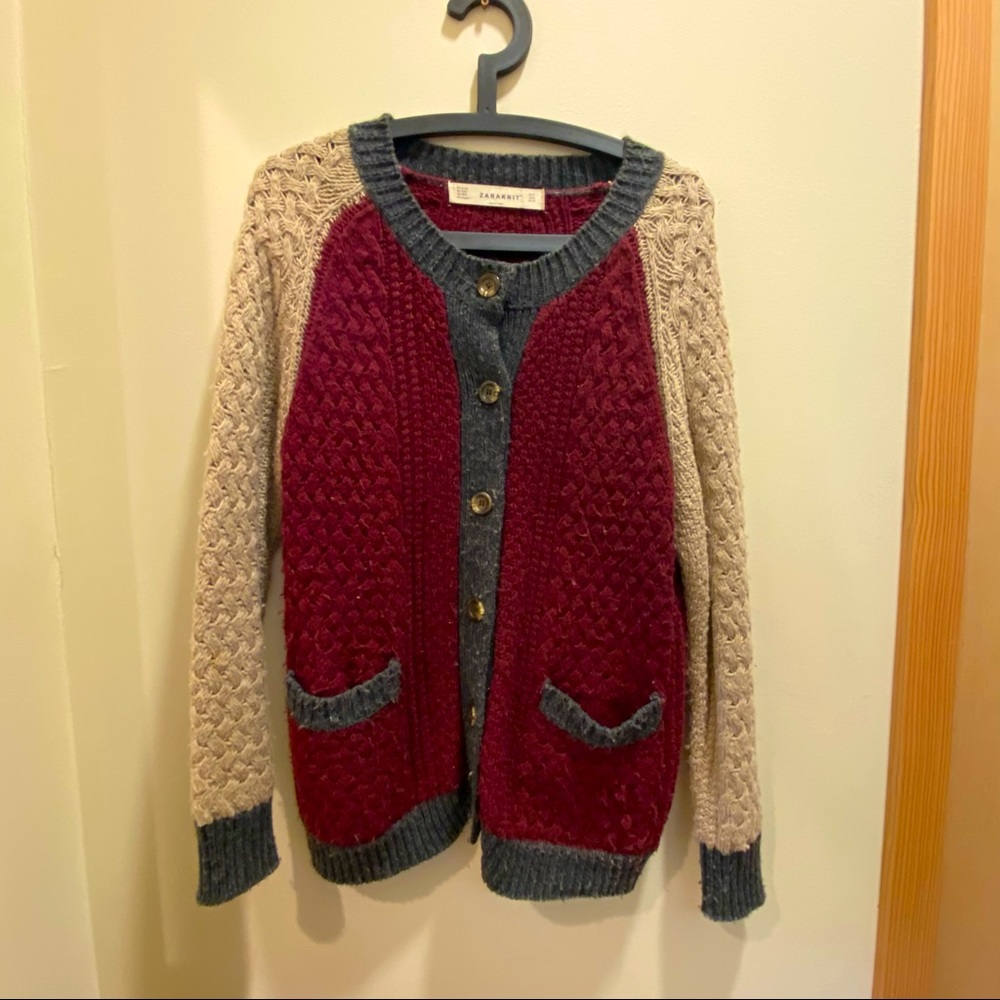 Maroon, gray, beige ZaraKnit cardigan